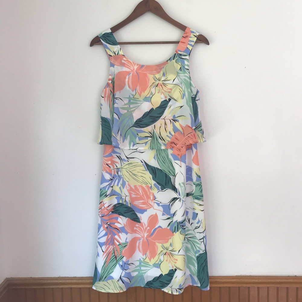 2/$20 Christopher & Banks dress midi tropical floral sleeveless small modest